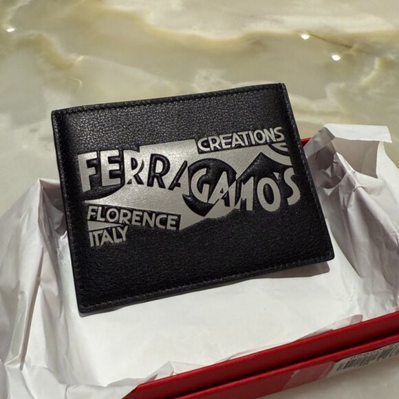 Mens Salvatore Ferragamo Venna Logo Leather Card Case Card Holder Wallet - Picture 1 of 5